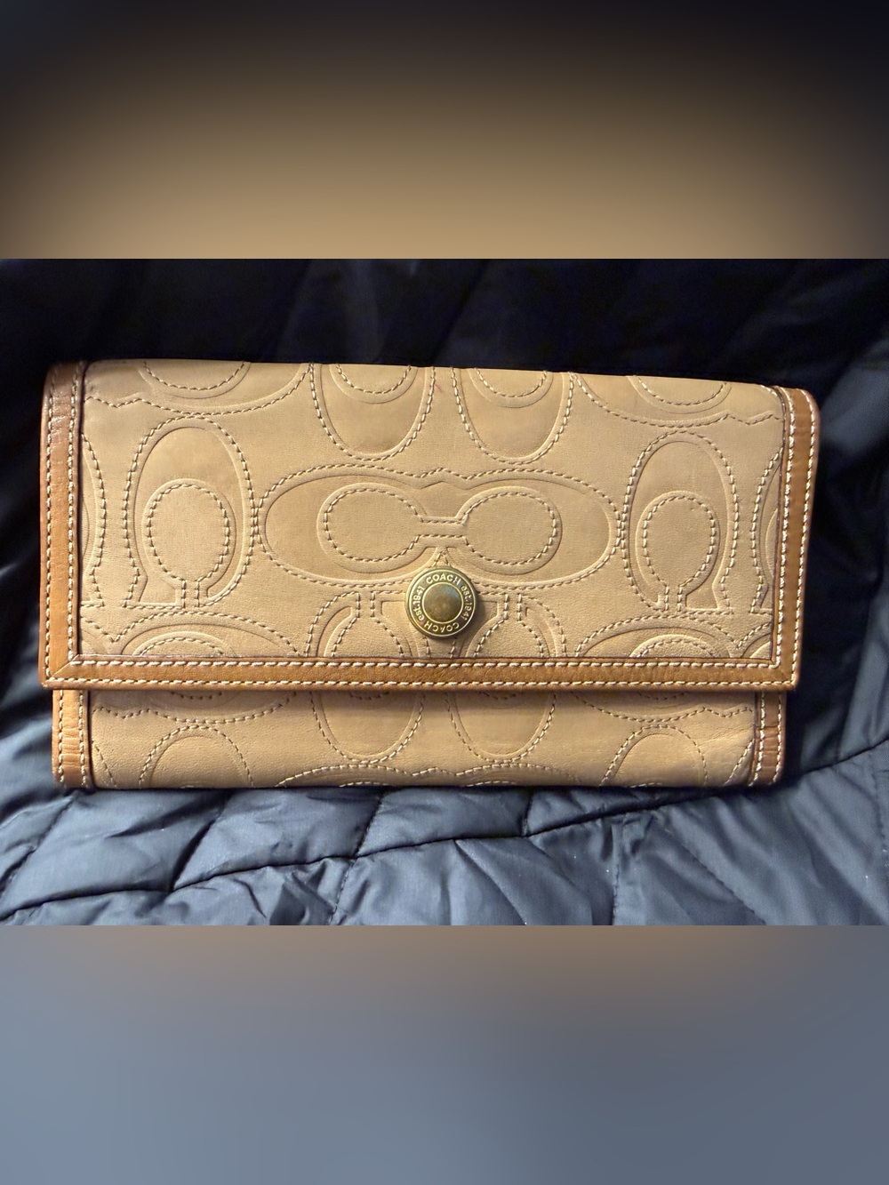 Vintage Coach Tan Quilted Signature Leather Wallet Clutch